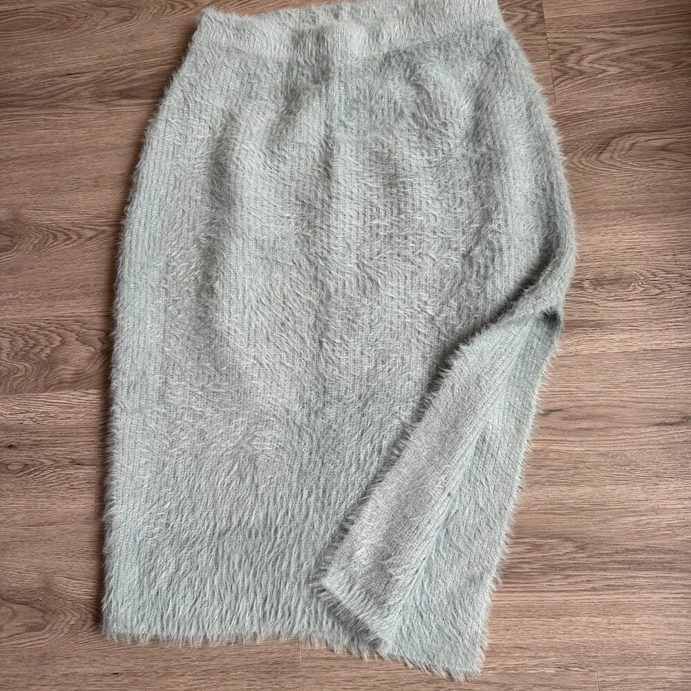 House of Harlow 1960 Furry Midi Skirt with Slit - Light Blue - Size Small